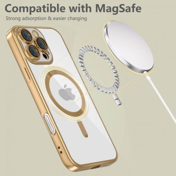 Tech Protect iPhone 16 Pro MagSafe Θήκη Με Πλαίσιο Σιλικόνης Διάφανη - Shiny Gold