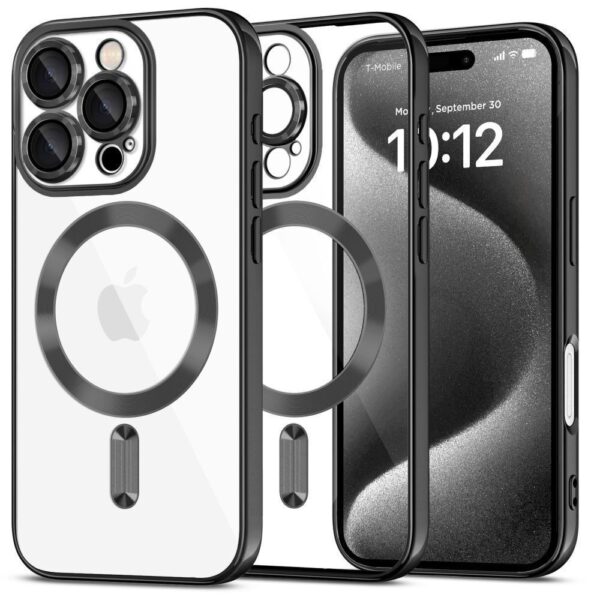 Forcell iPhone 16 Pro Max MagSafe Electro Θήκη με Πλαίσιο Σιλικόνης Διάφανη - Black