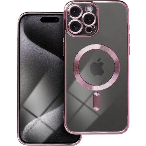 Forcell iPhone 14 Pro MagSafe Electro Θήκη Με Πλαίσιο Σιλικόνης Διάφανη - Rose Gold