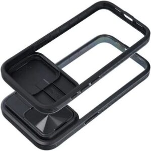 Forcell iPhone 14 Pro Slider Θήκη Με Πλαίσιο Σιλικόνης Διάφανη - Black