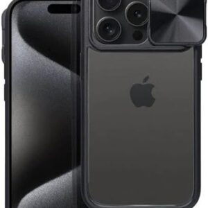 Forcell iPhone 14 Pro Slider Θήκη Με Πλαίσιο Σιλικόνης Διάφανη - Black