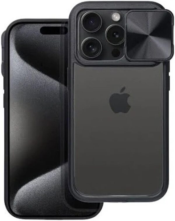 Forcell iPhone 14 Pro Slider Θήκη Με Πλαίσιο Σιλικόνης Διάφανη - Black