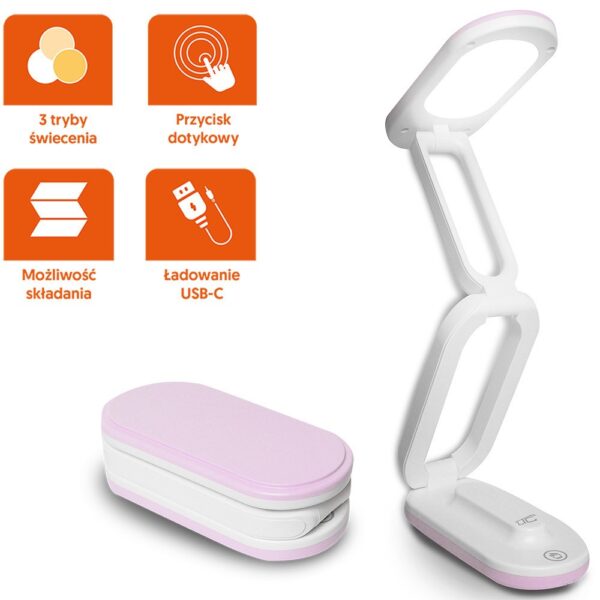 LTC Φωτιστικό Γραφείου LXL1964R με Λειτουργία Αφής 1200mAh 4W Λευκό - Ροζ
