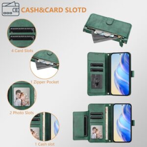 Tel1 Xiaomi Redmi Note 14 Pro 5G / 14 Pro Plus 5G / Poco X7 5G Card Slots Zipper Wallet Flip Θήκη Βιβλίο - Green