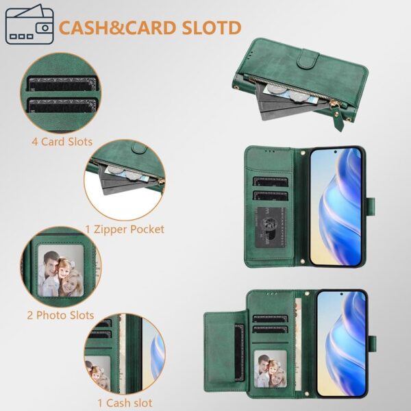 Tel1 Xiaomi Redmi Note 14 Pro 5G / 14 Pro Plus 5G / Poco X7 5G Card Slots Zipper Wallet Flip Θήκη Βιβλίο - Green