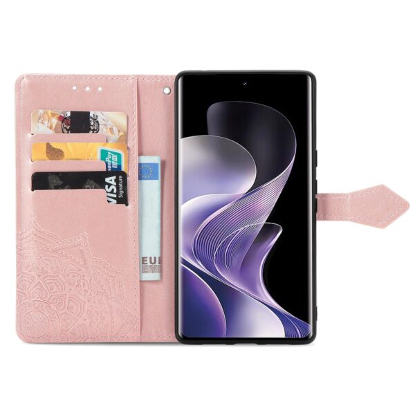 Tel1 Xiaomi Redmi Note 14 Pro 5G / 14 Pro Plus 5G/ Poco X7 5G Mandala Flower Embossed Θήκη Βιβλίο - Rose Gold