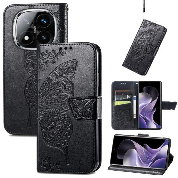 Tel1 Xiaomi Redmi Note 14 Pro 4G / 14 Pro Plus 5G/ Poco X7 5G Butterfly Flower Embossed Θήκη Βιβλίο - Black