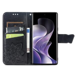 Tel1 Xiaomi Redmi Note 14 Pro 4G / 14 Pro Plus 5G/ Poco X7 5G Butterfly Flower Embossed Θήκη Βιβλίο - Black