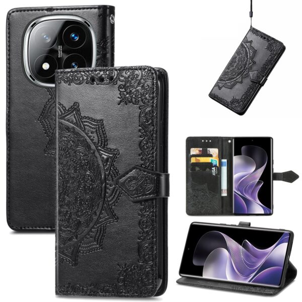Tel1 Xiaomi Redmi Note 14 Pro 5G / 14 Pro Plus 5G/ Poco X7 5G Mandala Flower Embossed Θήκη Βιβλίο - Black