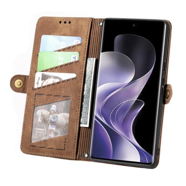 Tel1 Xiaomi Redmi Note 14 Pro 5G / 14 Pro Plus 5G / Poco X7 5G Geometric Zipper Wallet Buckle Θήκη Βιβλίο - Brown