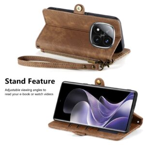 Tel1 Xiaomi Redmi Note 14 Pro 5G / 14 Pro Plus 5G / Poco X7 5G Geometric Zipper Wallet Buckle Θήκη Βιβλίο - Brown