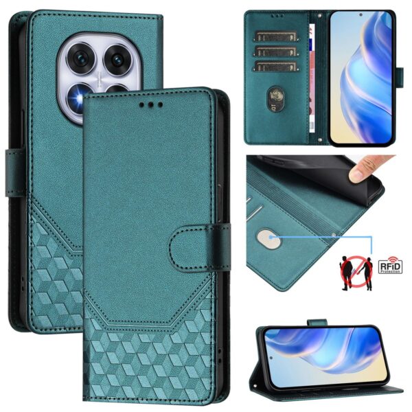 Tel1 Xiaomi Redmi Note 14 Pro 5G / 14 Pro Plus 5G / Poco X7 5G Honeycomb Embossing RFID Θήκη Βιβλίο - Green