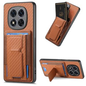 Forcell Xiaomi Redmi Note 14 Pro Plus 5G Carbon Fiber Fold Stand Card Θήκη Σιλικόνης - Brown