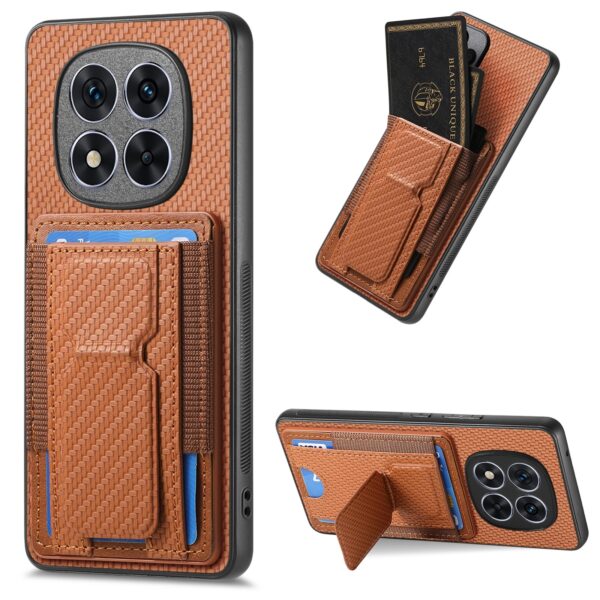 Forcell Xiaomi Redmi Note 14 Pro Plus 5G Carbon Fiber Fold Stand Card Θήκη Σιλικόνης - Brown
