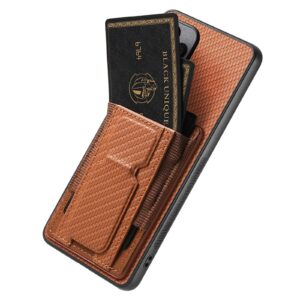 Forcell Xiaomi Redmi Note 14 Pro Plus 5G Carbon Fiber Fold Stand Card Θήκη Σιλικόνης - Brown