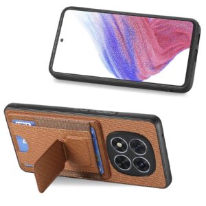 Forcell Xiaomi Redmi Note 14 Pro Plus 5G Carbon Fiber Fold Stand Card Θήκη Σιλικόνης - Brown