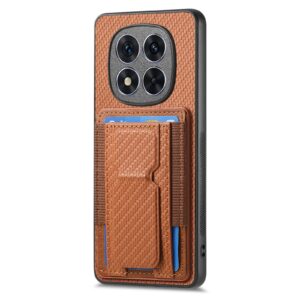 Forcell Xiaomi Redmi Note 14 Pro Plus 5G Carbon Fiber Fold Stand Card Θήκη Σιλικόνης - Brown