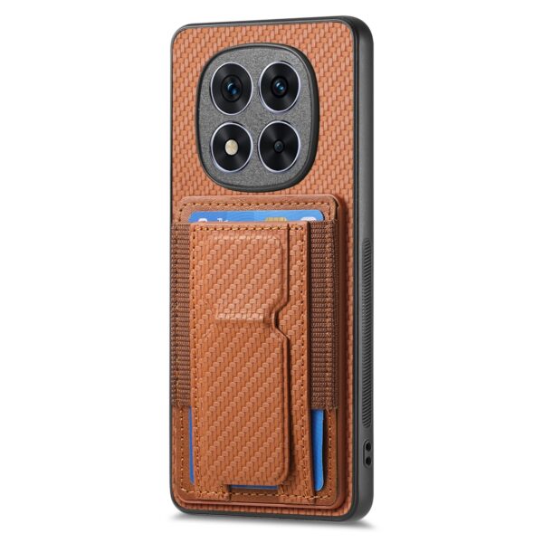 Forcell Xiaomi Redmi Note 14 Pro Plus 5G Carbon Fiber Fold Stand Card Θήκη Σιλικόνης - Brown
