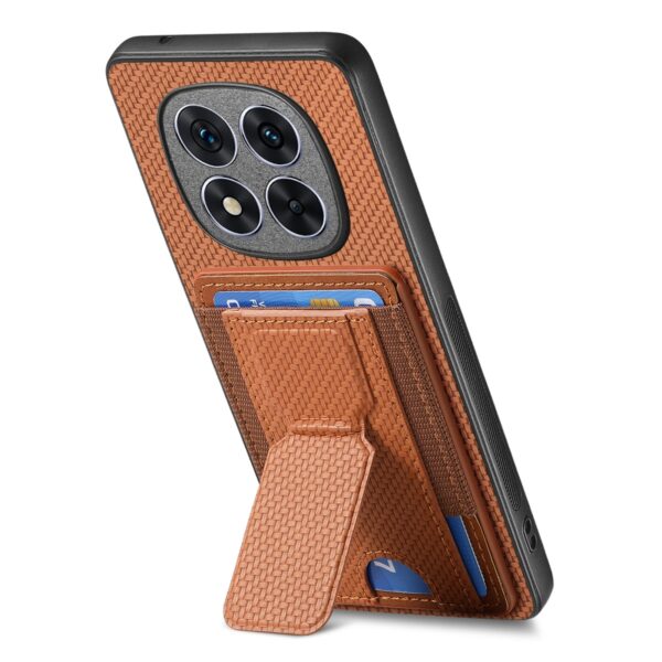 Forcell Xiaomi Redmi Note 14 Pro Plus 5G Carbon Fiber Fold Stand Card Θήκη Σιλικόνης - Brown