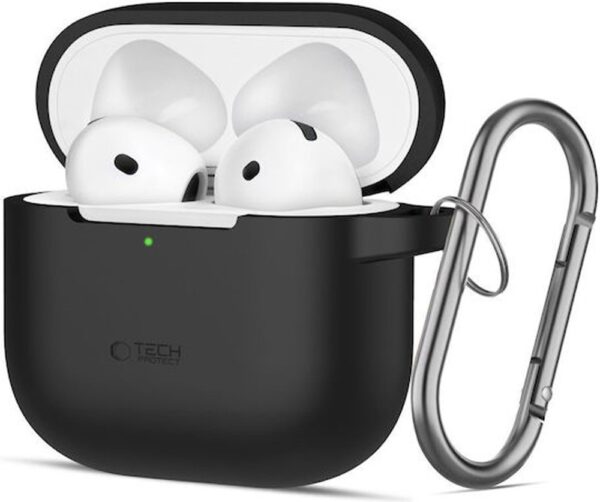 AirPods 4 Θήκη Σιλικόνης Tech-Protect Earphone Protective Silicone Case with Hook Black