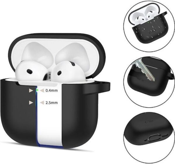 AirPods 4 Θήκη Σιλικόνης Tech-Protect Earphone Protective Silicone Case with Hook Black