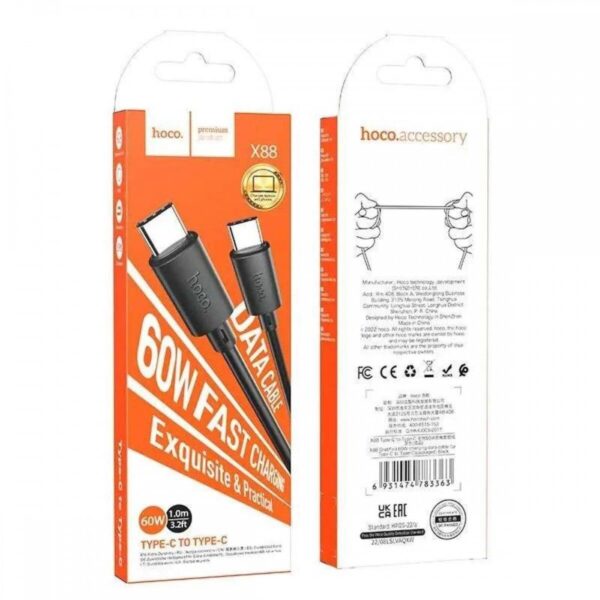 Hoco USB-C to USB-C 60W 1m Μαύρο (X88)
