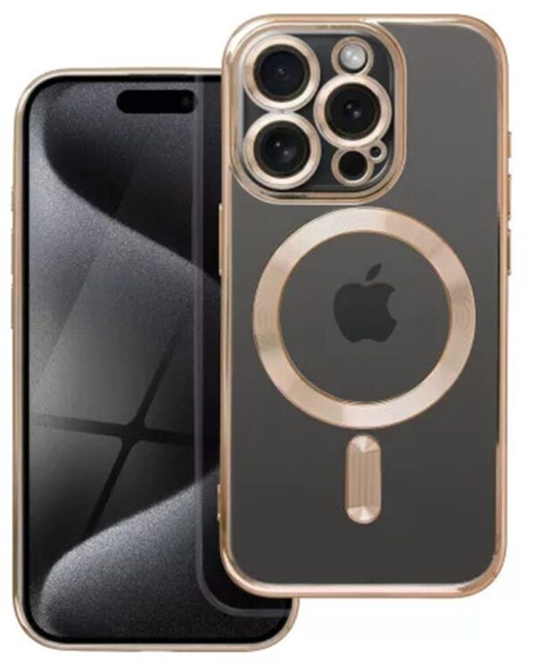 Forcell iPhone 15 Pro MagSafe Electro Θήκη Με Πλαίσιο Σιλικόνης Διάφανη - Gold