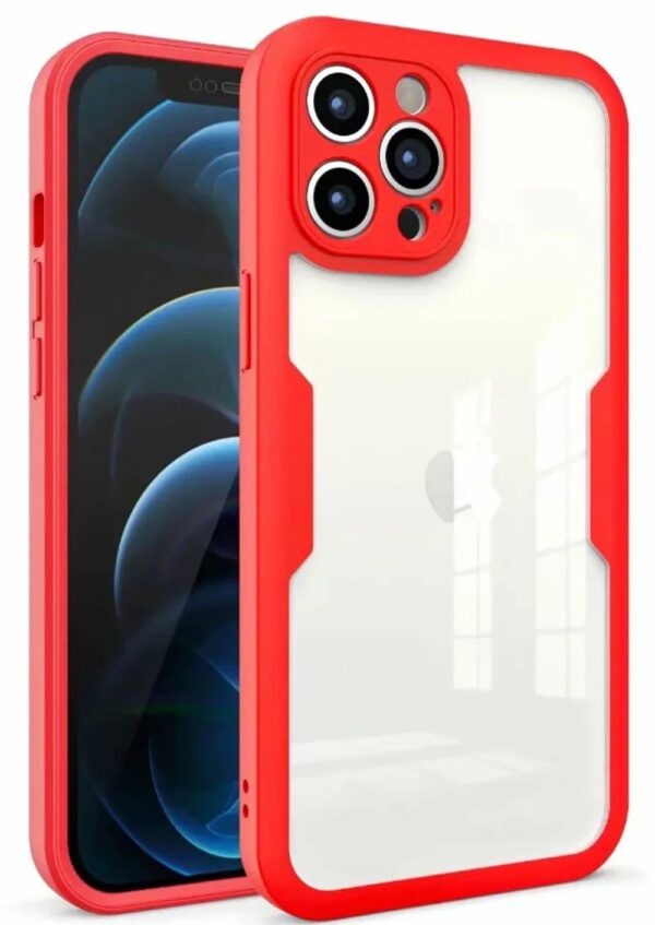 Forcell iPhone 11 Pro Max Shockproof Θήκη Με Πλαίσιο Σιλικόνης Διάφανη - Red