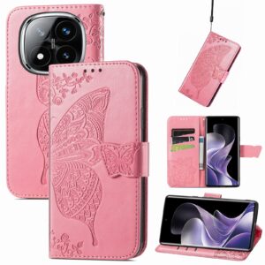 Tel1 Xiaomi Redmi Note 14 Pro 5G / 14 Pro Plus 5G/ Poco X7 5G Butterfly Flower Embossed Θήκη Βιβλίο - Pink