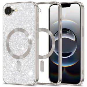 Techsuit iPhone 16e MagSafe Luxury Glitter Θήκη Με Πλαίσιο Σιλικόνης Διάφανη - Silver