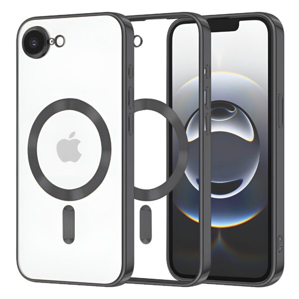 Techsuit iPhone 16e MagSafe Luxury Crystal Θήκη Με Πλαίσιο Σιλικόνης Διάφανη - Black