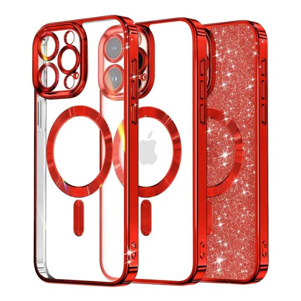 Techsuit iPhone 15 Pro Max MagSafe Luxury Glitter Θήκη με Πλαίσιο Σιλικόνης Διάφανη - Red