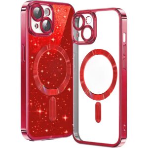 Techsuit iPhone 15 MagSafe Luxury Glitter Θήκη με Πλαίσιο Σιλικόνης Διάφανη - Red