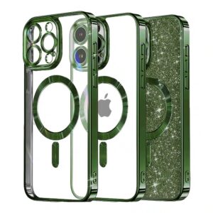 Techsuit iPhone 15 Pro Max MagSafe Luxury Glitter Θήκη με Πλαίσιο Σιλικόνης Διάφανη - Deep Green