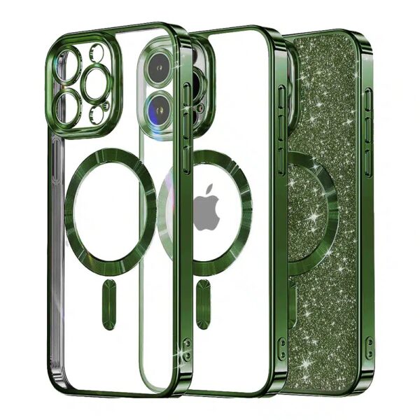 Techsuit iPhone 15 Pro Max MagSafe Luxury Glitter Θήκη με Πλαίσιο Σιλικόνης Διάφανη - Deep Green