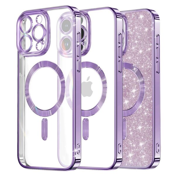 Techsuit iPhone 16 Pro MagSafe Luxury Glitter Θήκη με Πλαίσιο Σιλικόνης Διάφανη - Light Purple