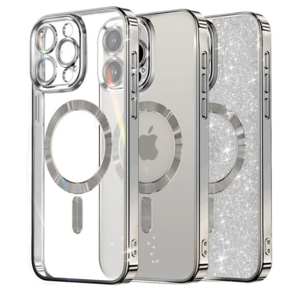 Techsuit iPhone 16 Pro MagSafe Luxury Glitter Θήκη με Πλαίσιο Σιλικόνης Διάφανη - Silver
