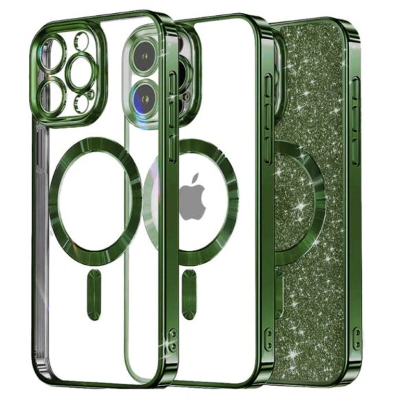 Techsuit iPhone 16 Pro MagSafe Luxury Glitter Θήκη με Πλαίσιο Σιλικόνης Διάφανη - Deep Green