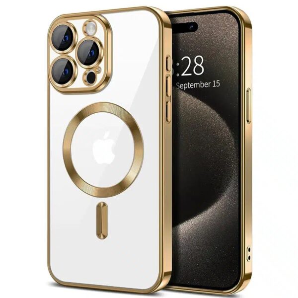 Techsuit iPhone 16 Pro MagSafe Luxury Crystal Θήκη με Πλαίσιο Σιλικόνης Διάφανη - Gold