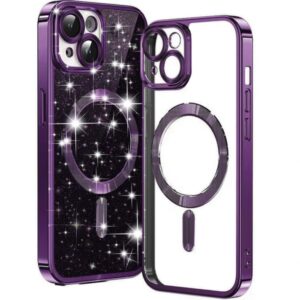 Techsuit iPhone 15 MagSafe Luxury Glitter Θήκη με Πλαίσιο Σιλικόνης Διάφανη - Deep Purple