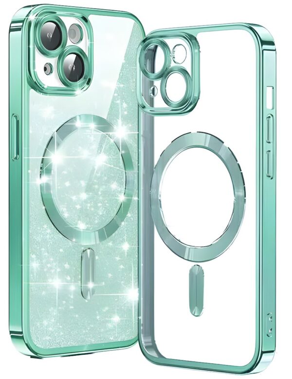 Techsuit iPhone 15 Luxury Glitter Θήκη Σιλικόνης με Magsafe - Light Green