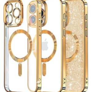 Techsuit iPhone 16 Pro MagSafe Luxury Glitter Θήκη Με Πλαίσιο Σιλικόνης Διάφανη - Gold