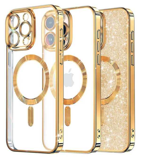 Techsuit iPhone 16 Pro MagSafe Luxury Glitter Θήκη Με Πλαίσιο Σιλικόνης Διάφανη - Gold