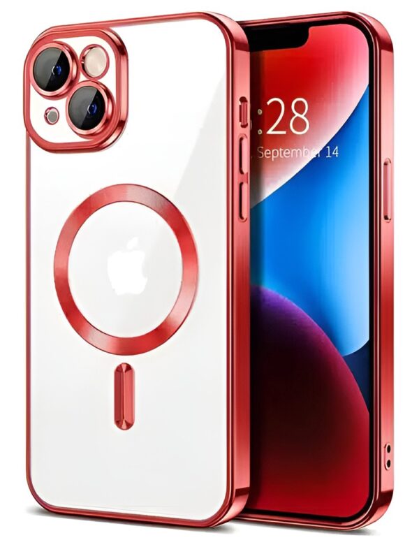 Techsuit iPhone 14 MagSafe Luxury Crystal Θήκη Με Πλαίσιο Σιλικόνης Διάφανη - Red