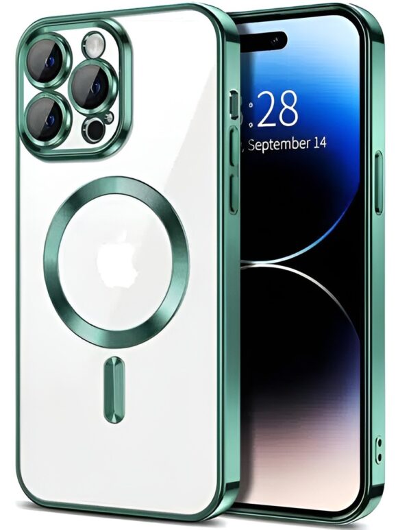 Techsuit iPhone 15 Pro Max MagSafe Luxury Crystal Θήκη Με Πλαίσιο Σιλικόνης Διάφανη - Light Green