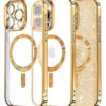 Techsuit iPhone 15 Pro Max MagSafe Luxury Glitter Θήκη με Πλαίσιο Σιλικόνης Διάφανη - Gold