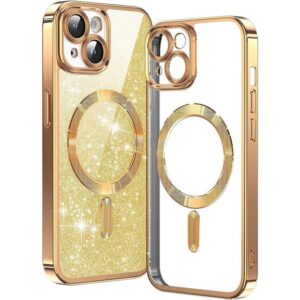 Techsuit iPhone 14 MagSafe Luxury Glitter Θήκη με Πλαίσιο Σιλικόνης Διάφανη - Gold
