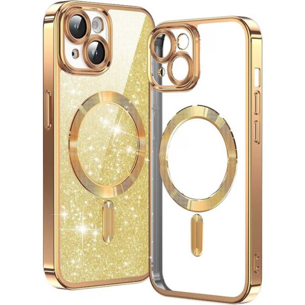 Techsuit iPhone 14 MagSafe Luxury Glitter Θήκη με Πλαίσιο Σιλικόνης Διάφανη - Gold
