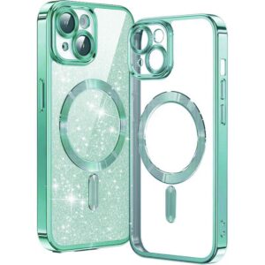 Techsuit iPhone 13 MagSafe Luxury Glitter Θήκη με Πλαίσιο Σιλικόνης Διάφανη - Light Green