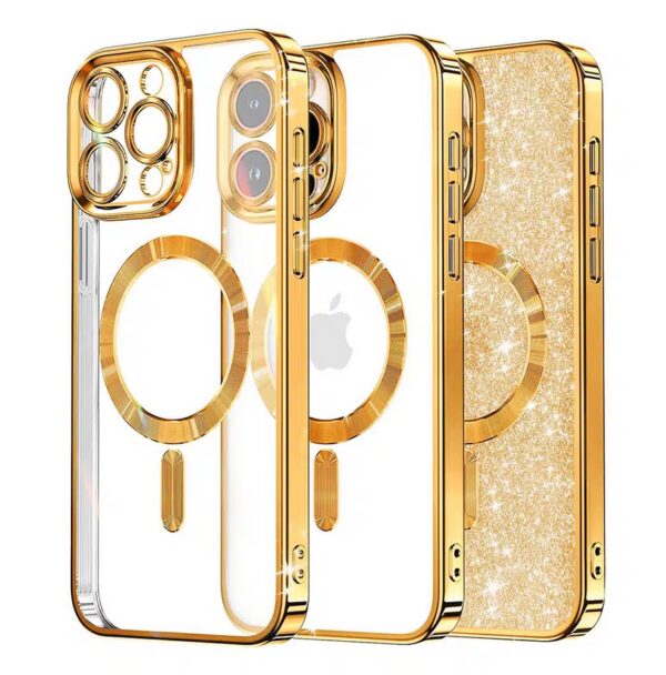 Techsuit iPhone 13 Pro Max MagSafe Luxury Glitter Θήκη με Πλαίσιο Σιλικόνης Διάφανη - Gold